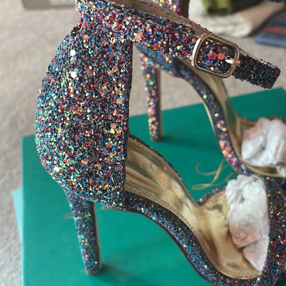NWT Multicolor Glitter Strappy Heel